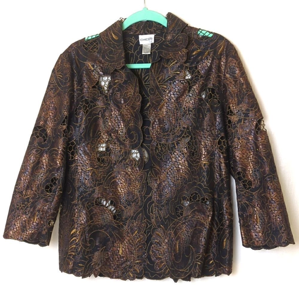 Chico's.Black and Copper Open Front Jacket Size 1